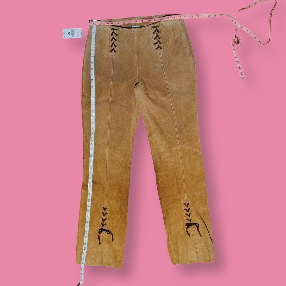 Western Wilsons Leather Tan Suede Boot Cut Pants & Halter Corset Top Set - Picture 5 of 8